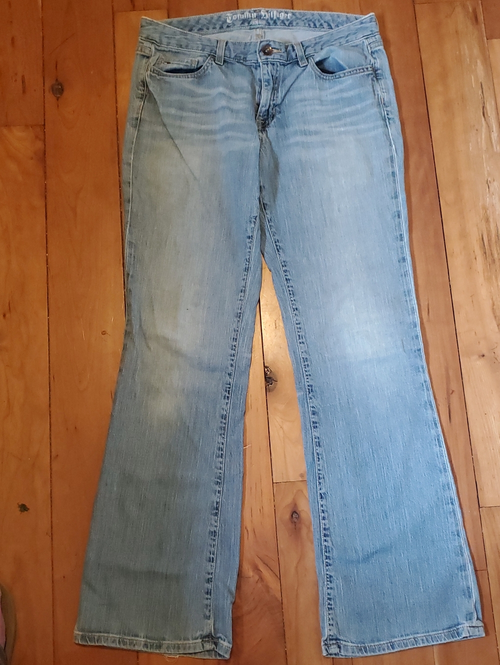 Tommy Hilfiger Light Blue Wide Leg Jeans Vintage Embroidered Back Pockets